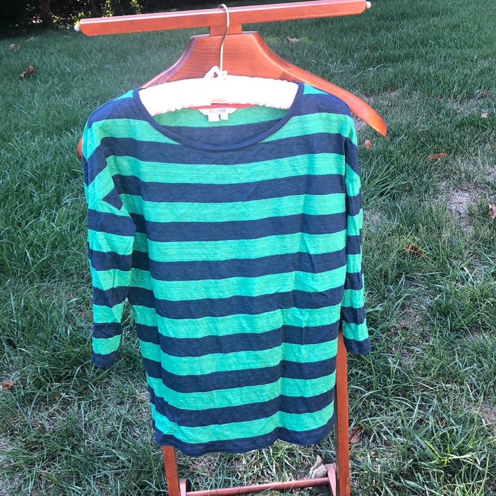 Boden Linen Striped 3/4 Sleeve Top